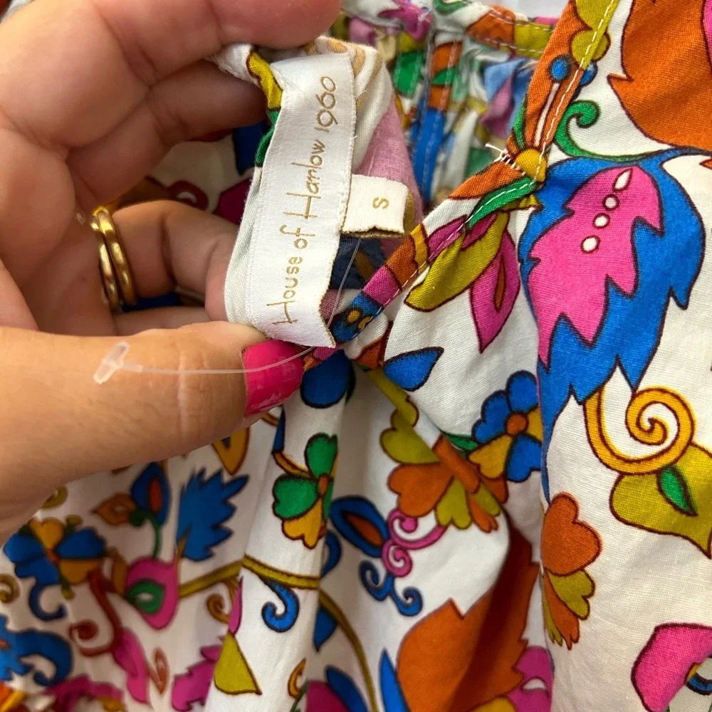 ! HOUSE OF HARLOW Puff Sleeve Smocked Tiered Ruffle Paisley-Floral small - Picture 6 of 6